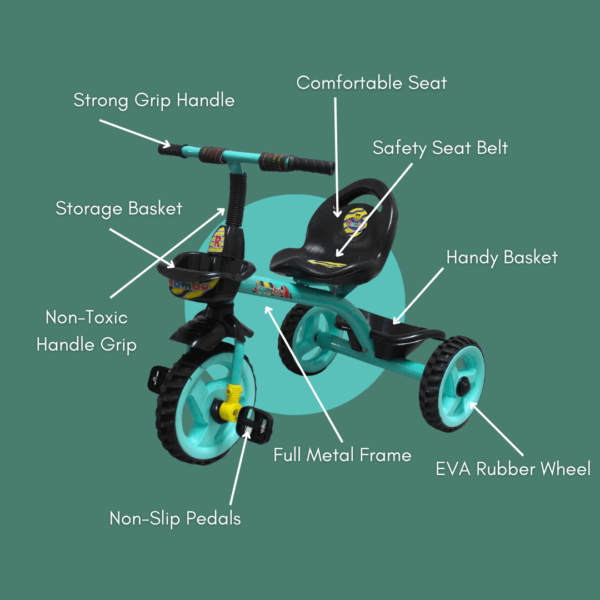 Pehli Sawari Kids Tricycle for Toddlers with Push Handle | Front & Back Storage Baskets | Safe & Durable Trike for Boys & Girls
