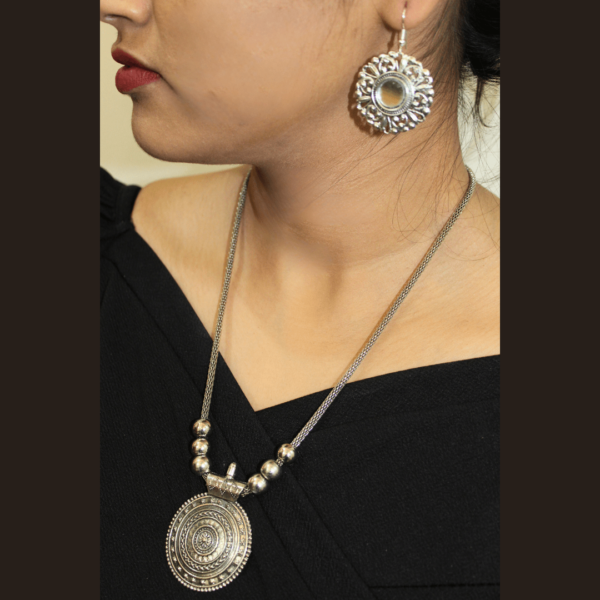 Glitterrie Vintage Inspired Oxidized Crafted Ethnic Necklace with Earrings