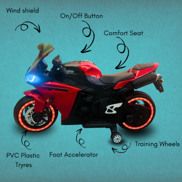 Pehli Sawari Kids Battery Operated Bike - R1 Red | Music | RGB Lights