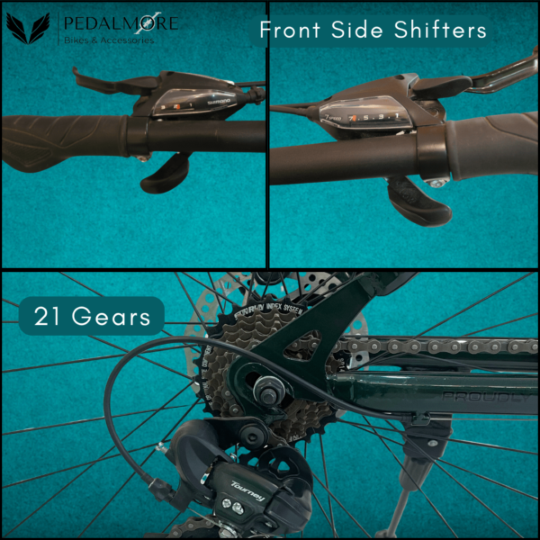 Pedal More Adult Unisex Bicycle - Jupiter - 29T - 21 Gears - Dark Green Black