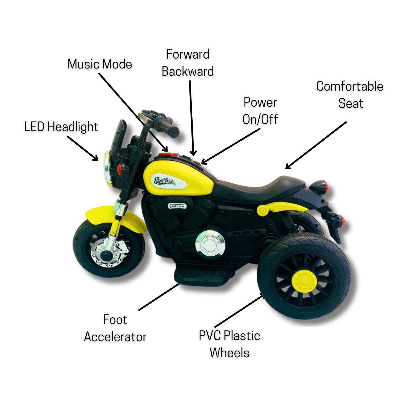 Kids Battery Operated Ride on Bike DM 300 Yellow - Pehli Sawari