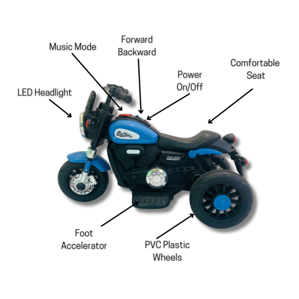 Kids Battery Operated Riding Bike - DM 300 Blue - Bluetooth, Music, RGB Lights