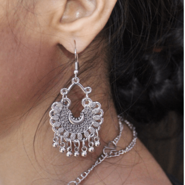 Glitterrie Vintage Boho Tribal Coin Necklace and Chandbali Choker Necklace Earrings Set, Antique Silver Tone, Traditional Indian Style For Girls & Women