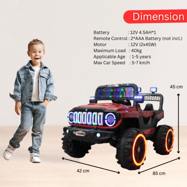 Kids Electric Ride-On Battery Jeep – BH 928 Red - 4X4 with LED & RGB Light & Music