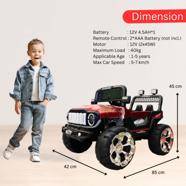 Kids Electric Ride-On Battery Jeep – BH 728 Red - 4X4 with LED & RGB Light & Music