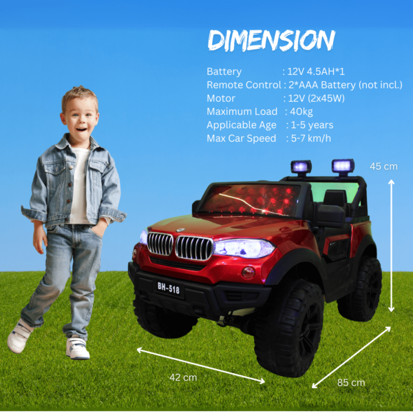 Kids Electric Ride-On Battery Jeep – BH518 Red - 4X4 with LED & RGB Light & Music