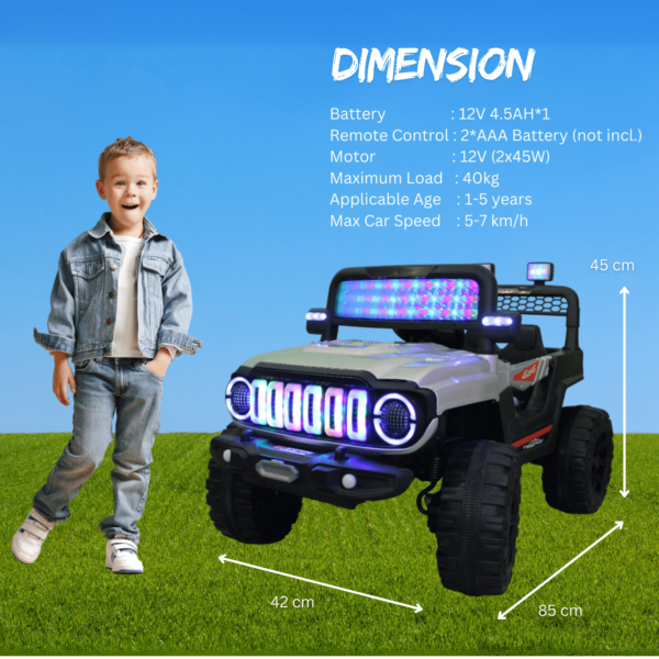 Kids Electric Ride-On Battery Jeep – UT908 Grey - 4X4 with LED & RGB Light & Music